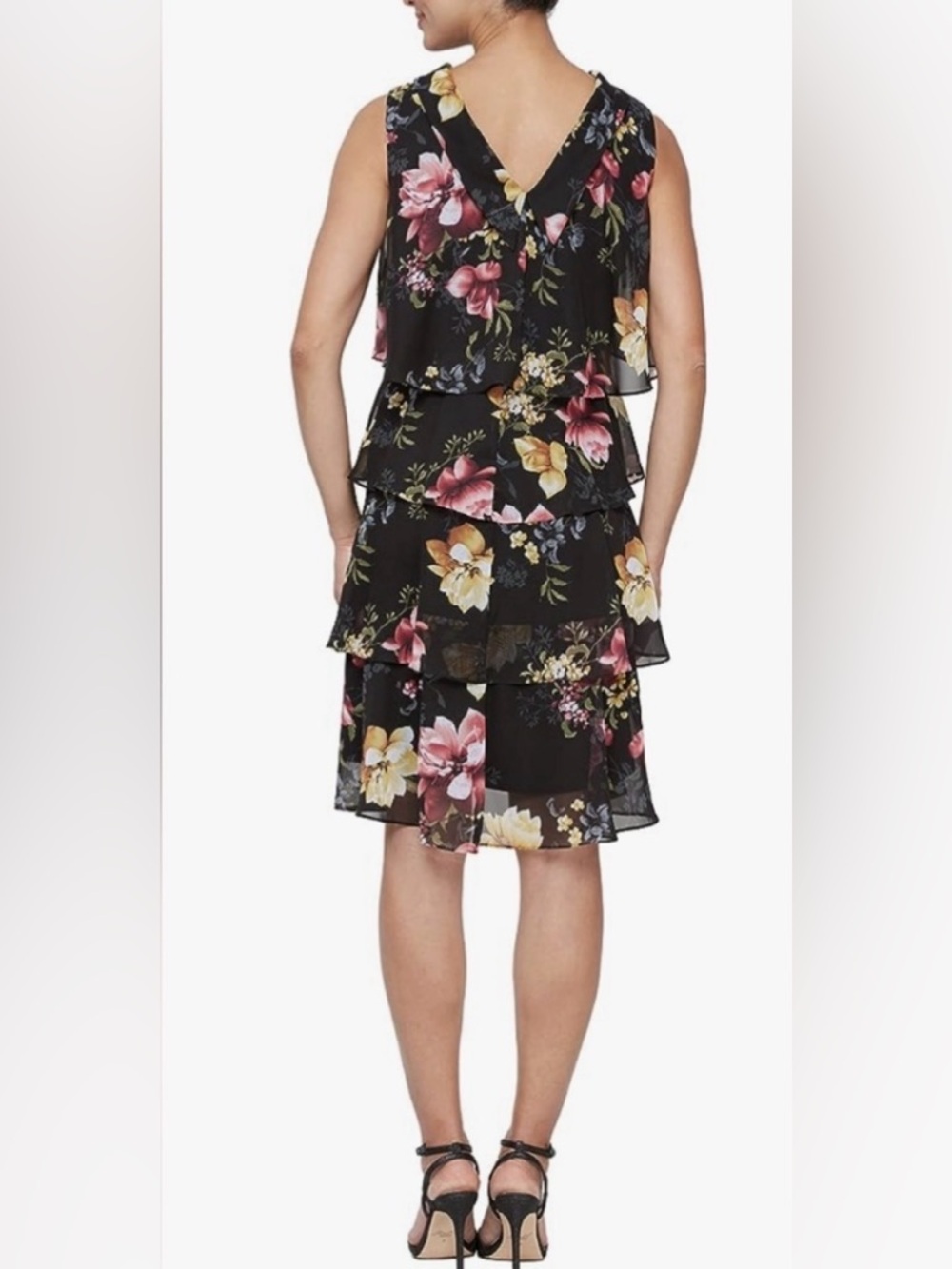 SLNY fashions Floral Tiered Ruffle Sleeveless Dress Sz 8